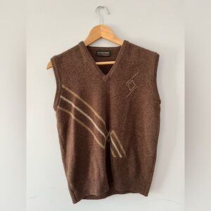 Vintage Brown V-Neck Wool Sleeveless Sweater Vest